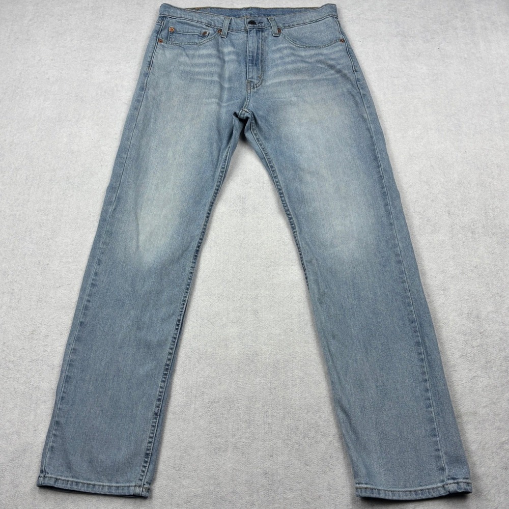 Levis 505 Regular Fit Straight Leg Blue Jeans Mens 32x32 Light Wash Stretch